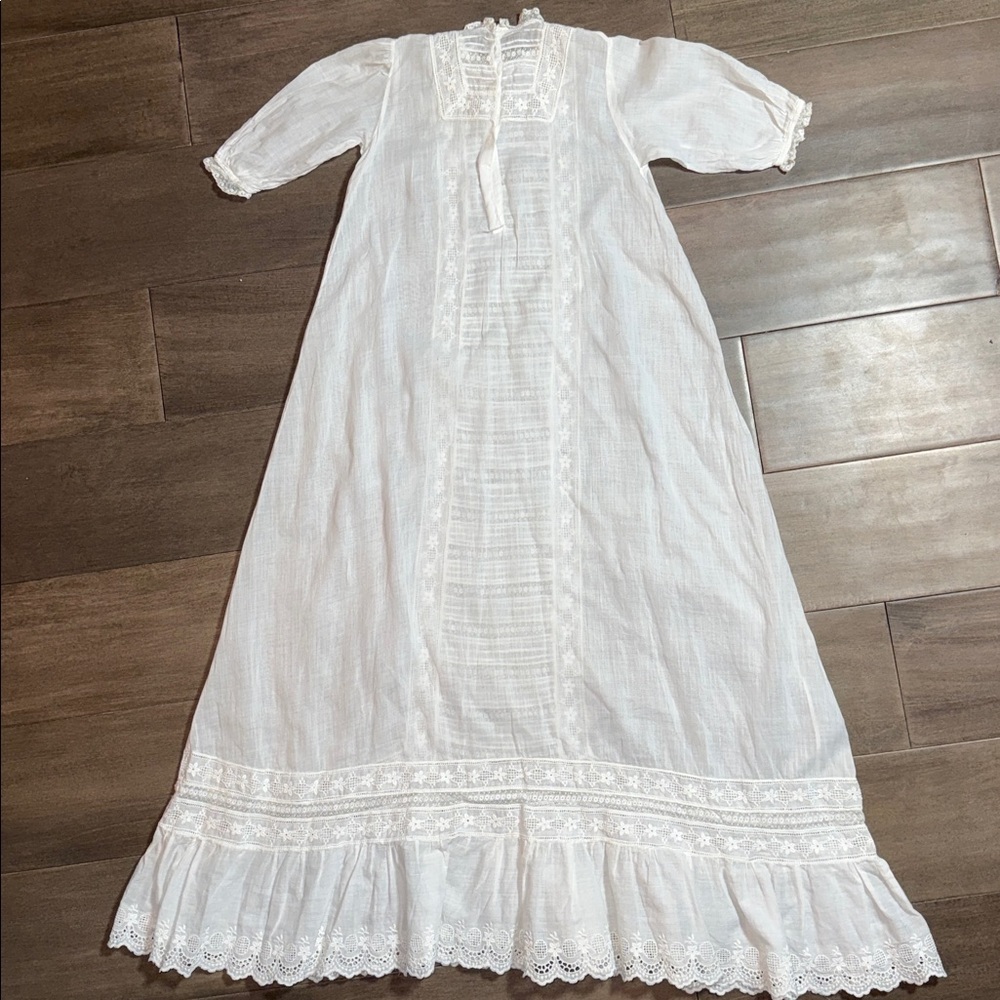 Antique Edwardian Christening Gown Hand Embroidered Lace Heirloom Gown - Picture 7 of 9
